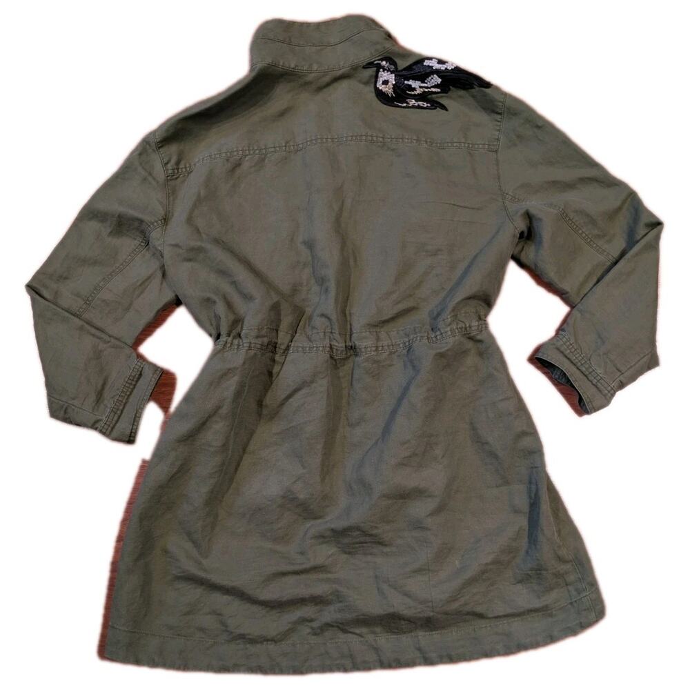Cabi Linen Blend Embroidered Bird Jacket Womens M Green Utility Cinch Waist Coat - Picture 5 of 10